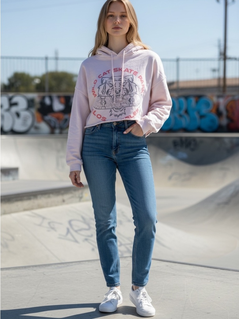 Free People Daydreamer Wild Cat Skate Park Graphic Cropped Hoodie - Picture 2 of 8